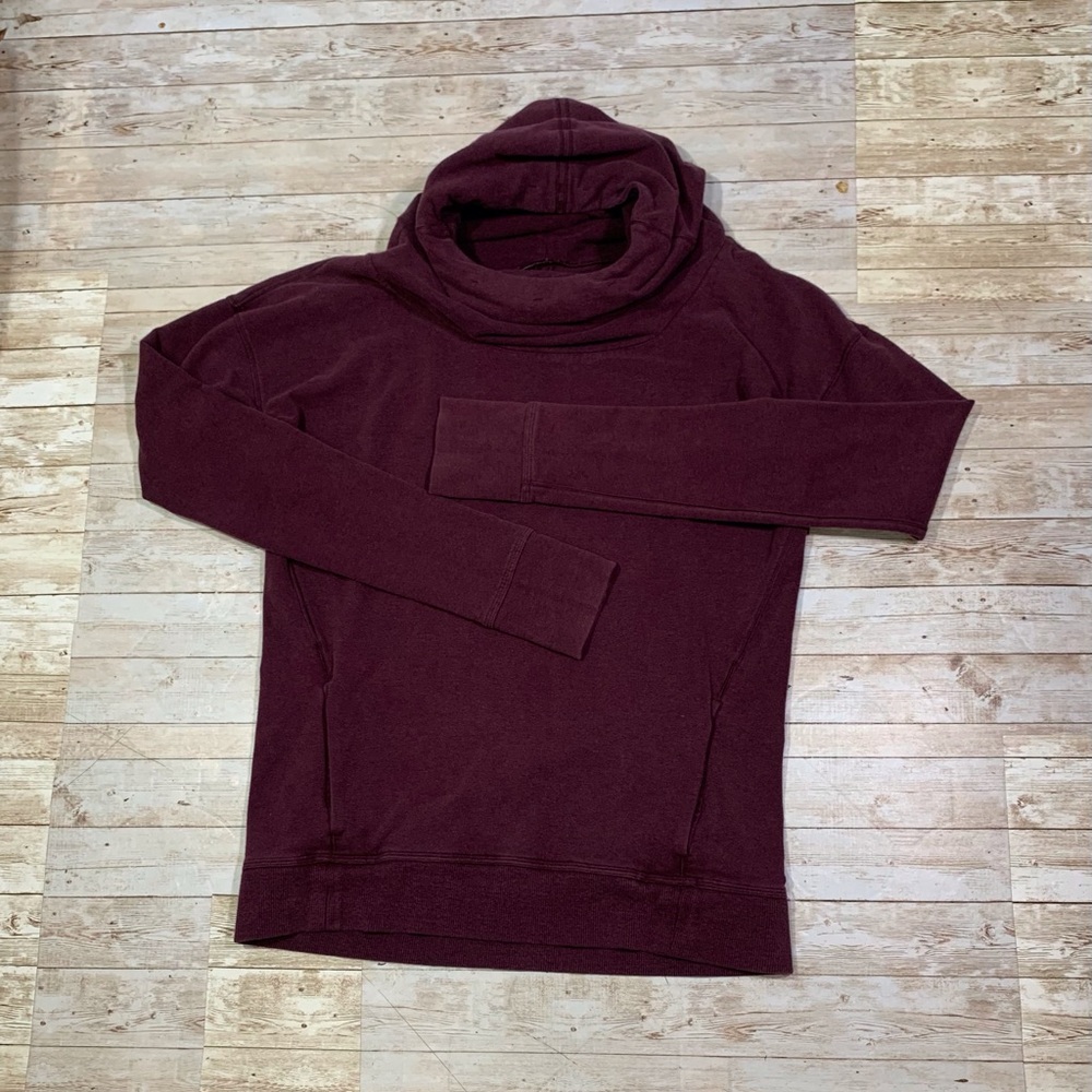 Lululemon Stress Less Hoodie Funnel Neck Pocket Heathered Bordeaux Drama Size 6
